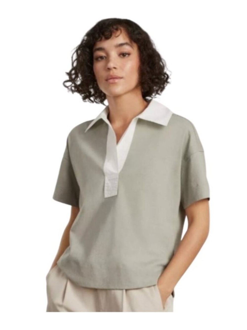 EVERLANE RETRO JERSEY SPLIT NECK RUGBY POLO SHORT SLEEVE SMALL